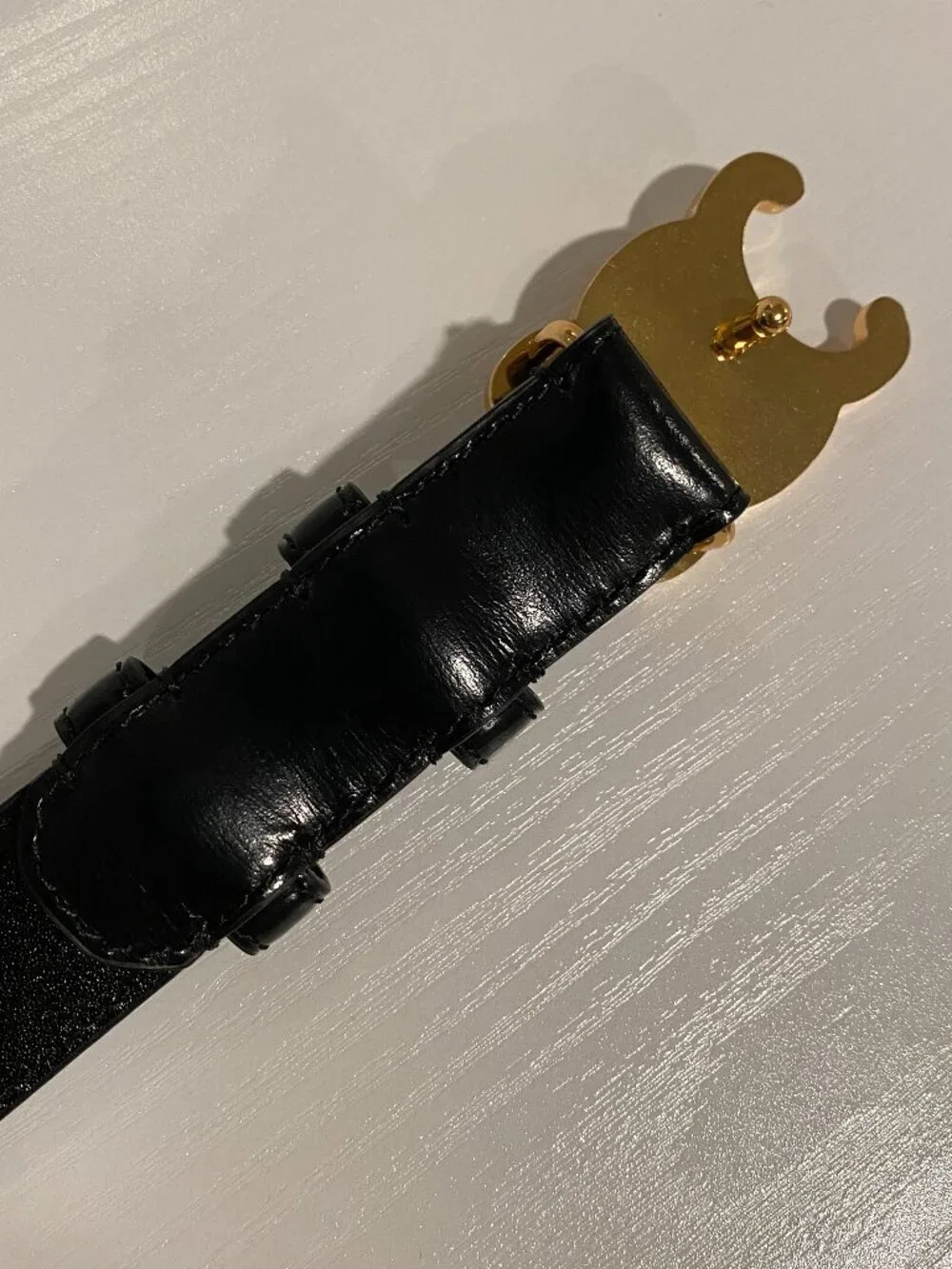 Celine Black Leather Belt with Gold Buckle